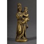 Kleine Messing Andachtsfigur "Madonna mit Kind", Hohlguss, Süddeutsch 18.Jh., H. 10cm, leichter Grü