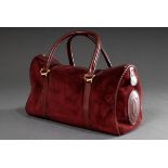 Cartier Weekender oder Jagdtasche, bordeauxrotes Veloursleder, innen Moirée, um 1982, Original Papi