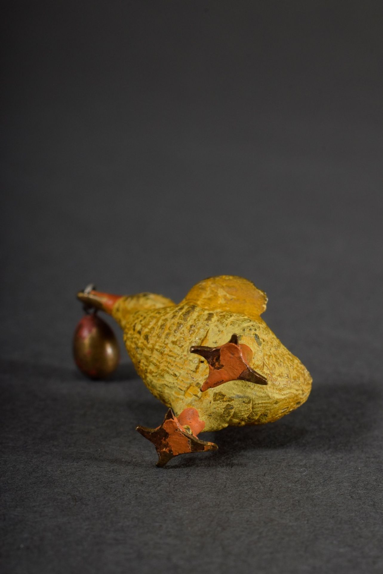 Viennese bronze "Chick with egg", colourfully painted, h. 3cm, slightly bumped and bent - Image 4 of 4