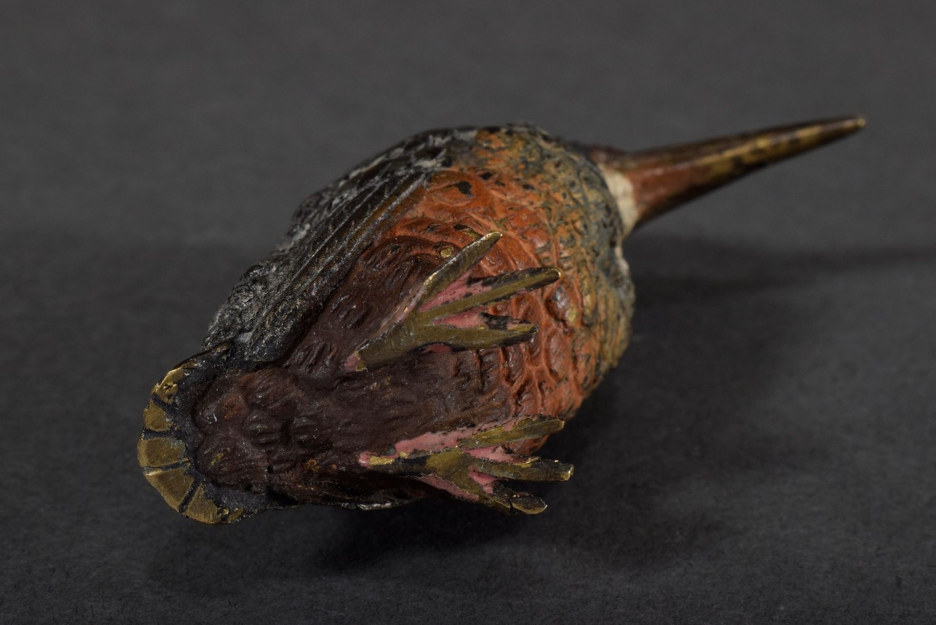 Viennese bronze "Squatting Kingfisher", colourfully painted, h. 6,5cm, slightly rubbed - Image 4 of 4