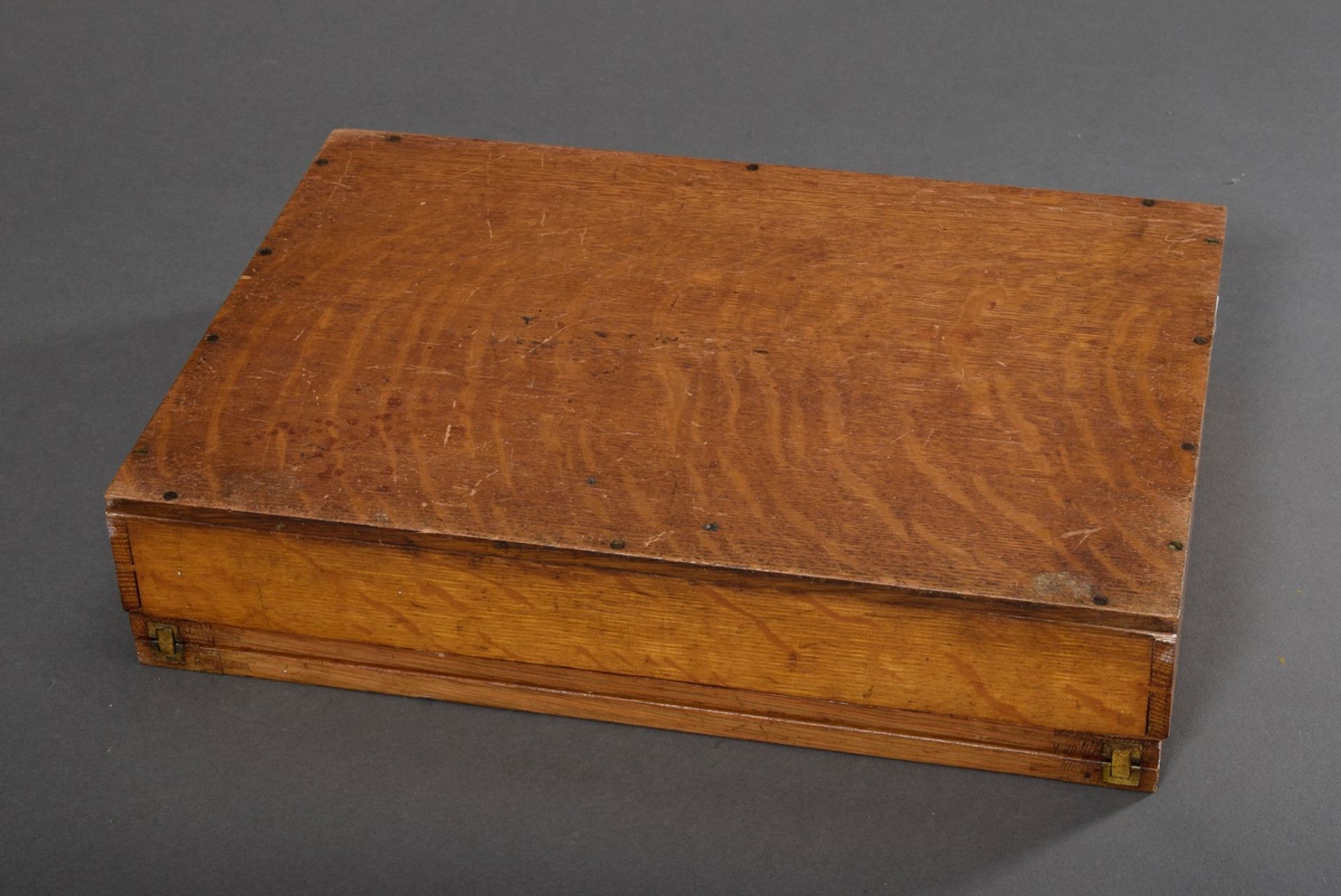 Travel patent table with green felt tops and two drawers, wood, foldable, num. "Patent Nr. 14097",  - Image 9 of 10