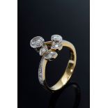 Verschlungener blütenförmiger GG 750/PT 950 Ring mit Brillantbesatz (zus.ca. 0.77ct/SI-P2/W-CR), 5,