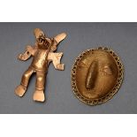 2 Diverse südamerikanische Amulette: Gold Tumbaga-Figur "Jaguargott" (ca. 14k, 88,6g, 10,5x7,4cm) u