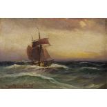 Jensen, Alfred (1859-1935) " North Sea Boat in the Evening Light" 1918, oil/canvas, b.l. sign., ver