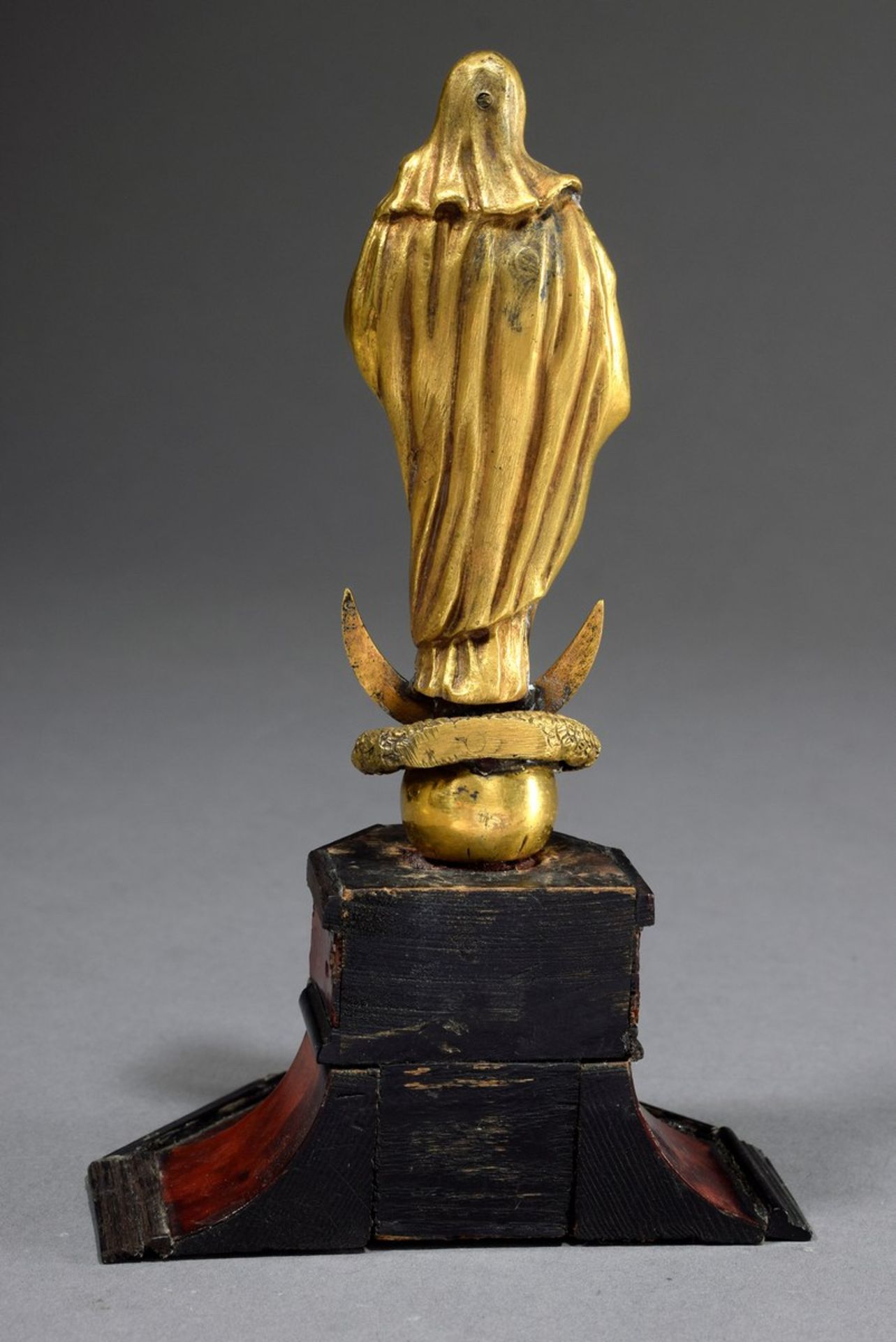 Small statuette "Maria Immaculata on the crescent moon with snake and apple", fire-gilt bronze, woo - Image 3 of 5