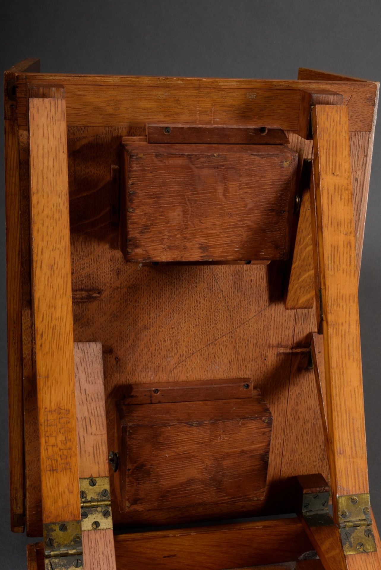 Travel patent table with green felt tops and two drawers, wood, foldable, num. "Patent Nr. 14097",  - Image 8 of 10