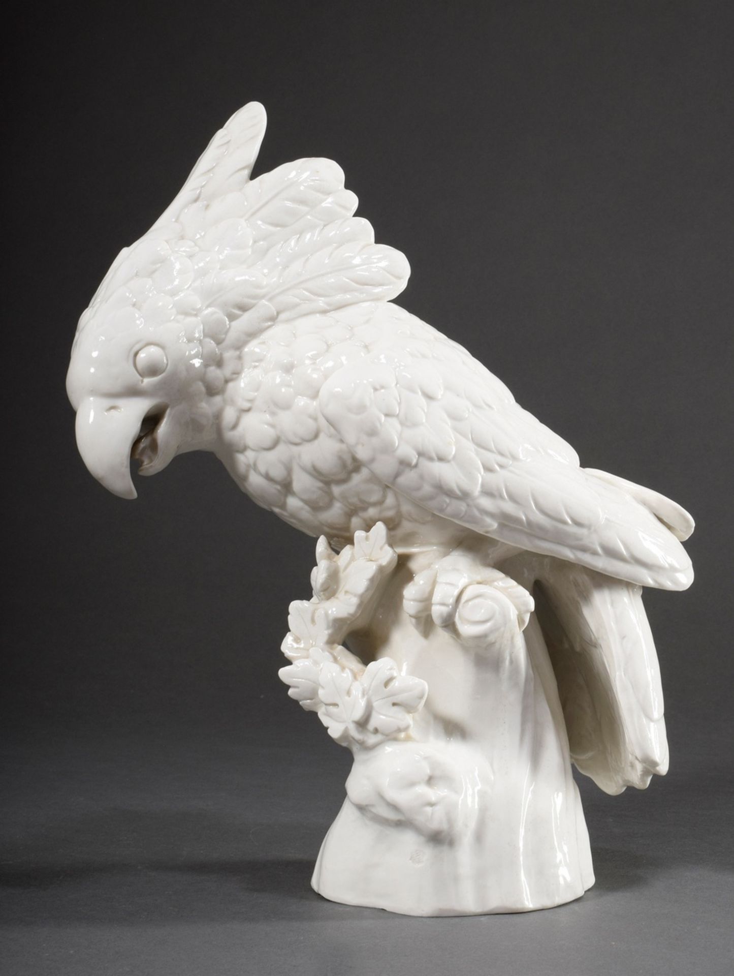 Nymphenburg "Cockatoo with closed wings", white porcelain, incised no. 448, bossier no. 3, diamond-