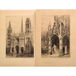 2 Pinet, Claude (1809-?) "Rouen Porche S'Maclou" und "Rouen la Cathedrale", Radierungen, u. sign./b