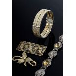 4 Diverse Silber Filigranschmuckstücke z.T. mit Markasiten: Armband mit 3 Citrinen (L. 18,5cm), Nad
