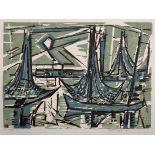 Drewes, Werner (1899-1985) "Fischflotte bei Dämmerung" 1965, Farbholzschnitt, 13/30, u. sign./dat./