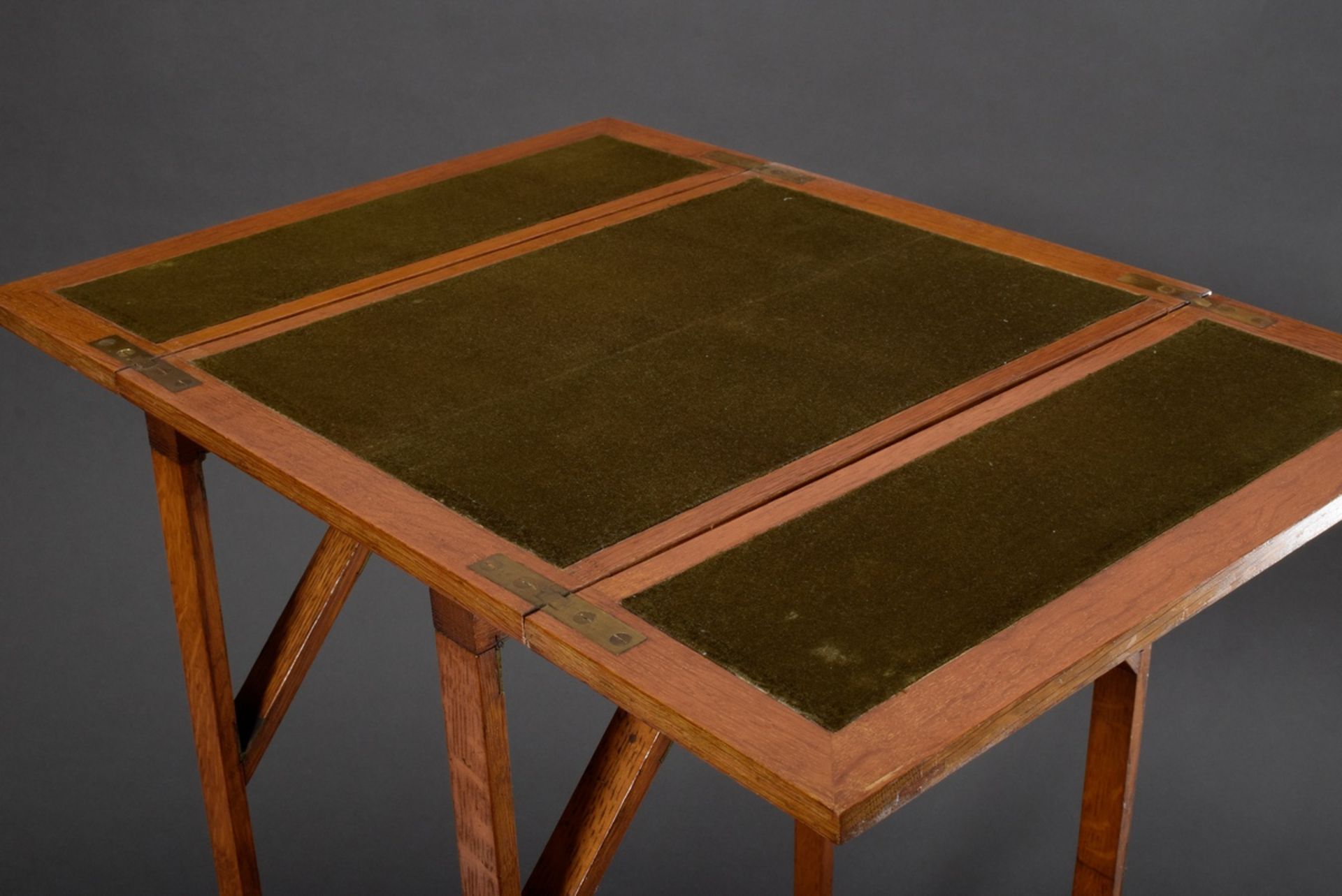 Travel patent table with green felt tops and two drawers, wood, foldable, num. "Patent Nr. 14097",  - Image 3 of 10