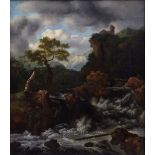 Ruisdael, Jacob Isaakszoon van (1628-1682) zugeschr. "Berglandschaft mit Wasserfall", Öl/Leinwand d