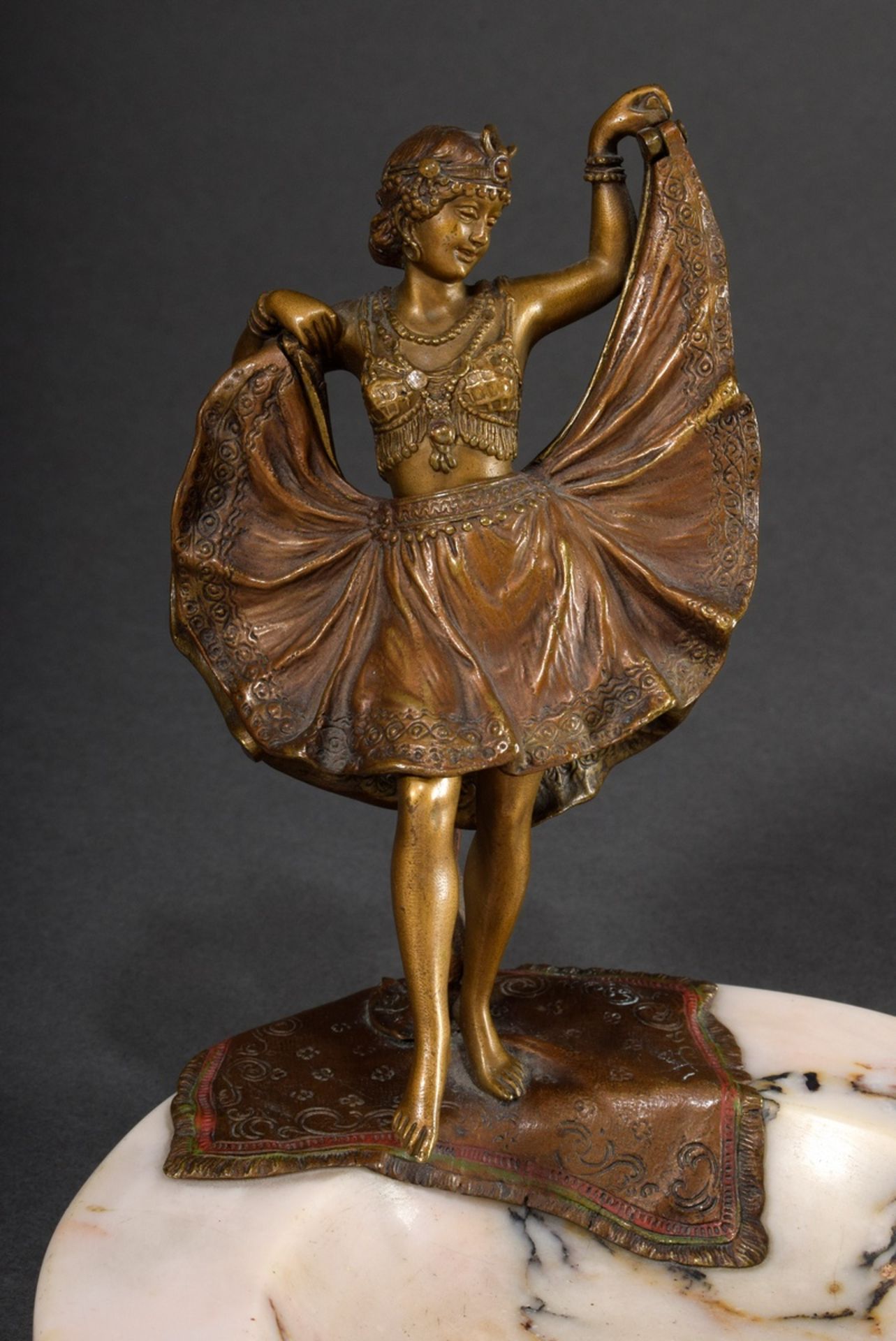 Marble business card tray with Viennese bronze figure "Erotic dancer with folding skirt", discreetl - Image 3 of 9