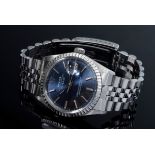 Rolex "Oyster Perpetual Datejust", Chronometer, Edelstahl mit blauem Zifferblatt, Automatik, Strich