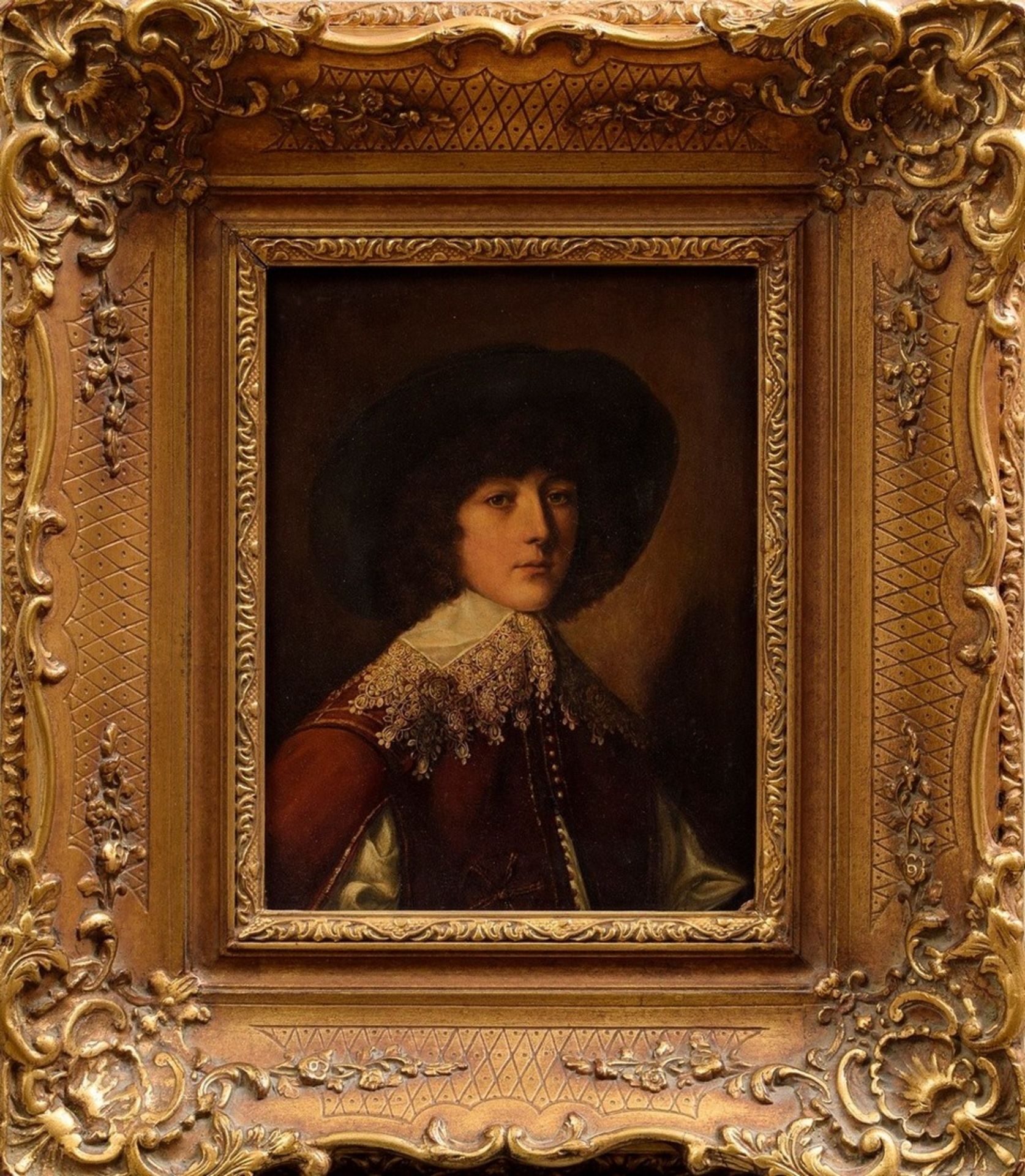 Unbekannter Maler um 1880 "Junger Mann in altniederländischer Tracht", Öl/Kupfer, Prunkrahmen (klei - Bild 2 aus 5