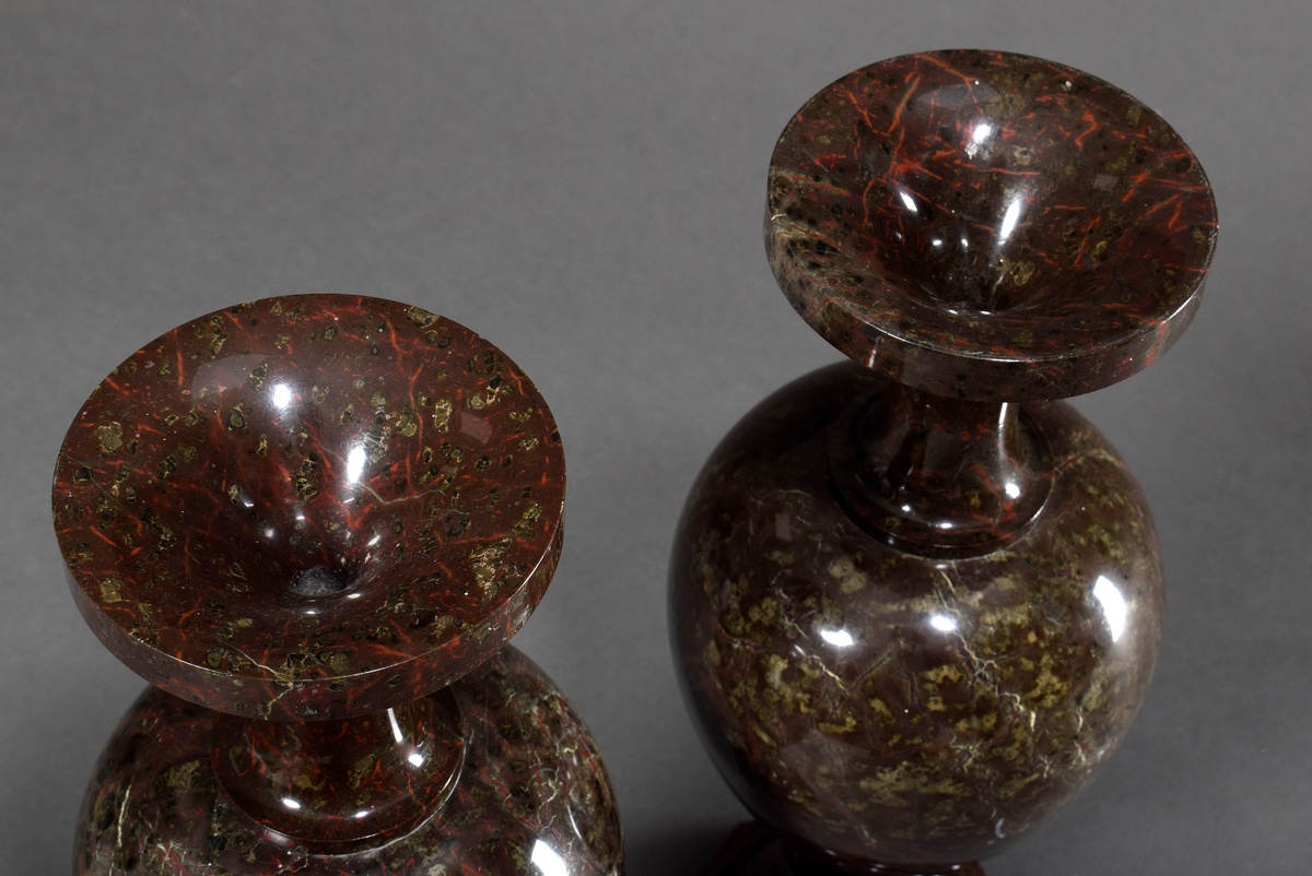 Pair of serpentine baluster vases on octagonal feet, c. 1880, h. 36cm, min. bumped - Image 6 of 9