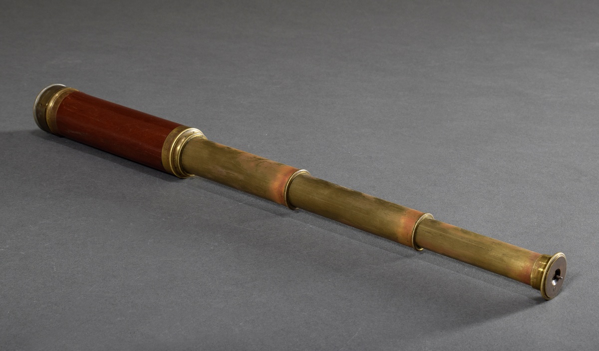Telescope with wood covered brass housing, l. 15,5-36,5cm, slightly defective - Image 3 of 6
