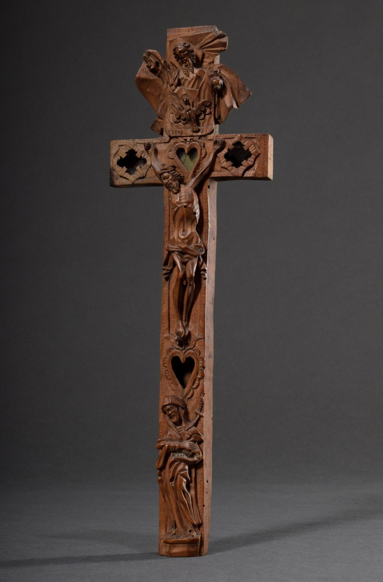 Carved reliquary cross depicting "Christ on the cross", "Mary" and "God the Father", on the reverse - Image 2 of 8