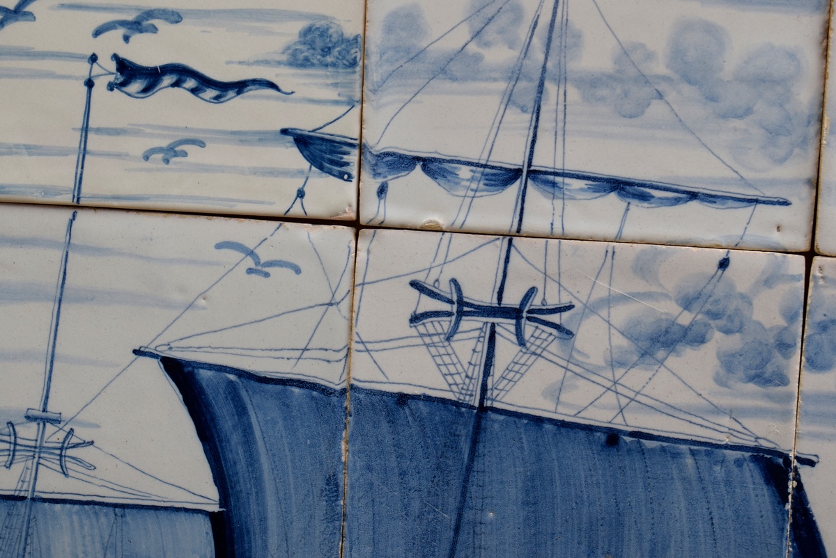 Delft blue painting tile picture "Delonge Anna Dreimaster" from 24 tiles in wood framing, 24 pieces - Image 2 of 4