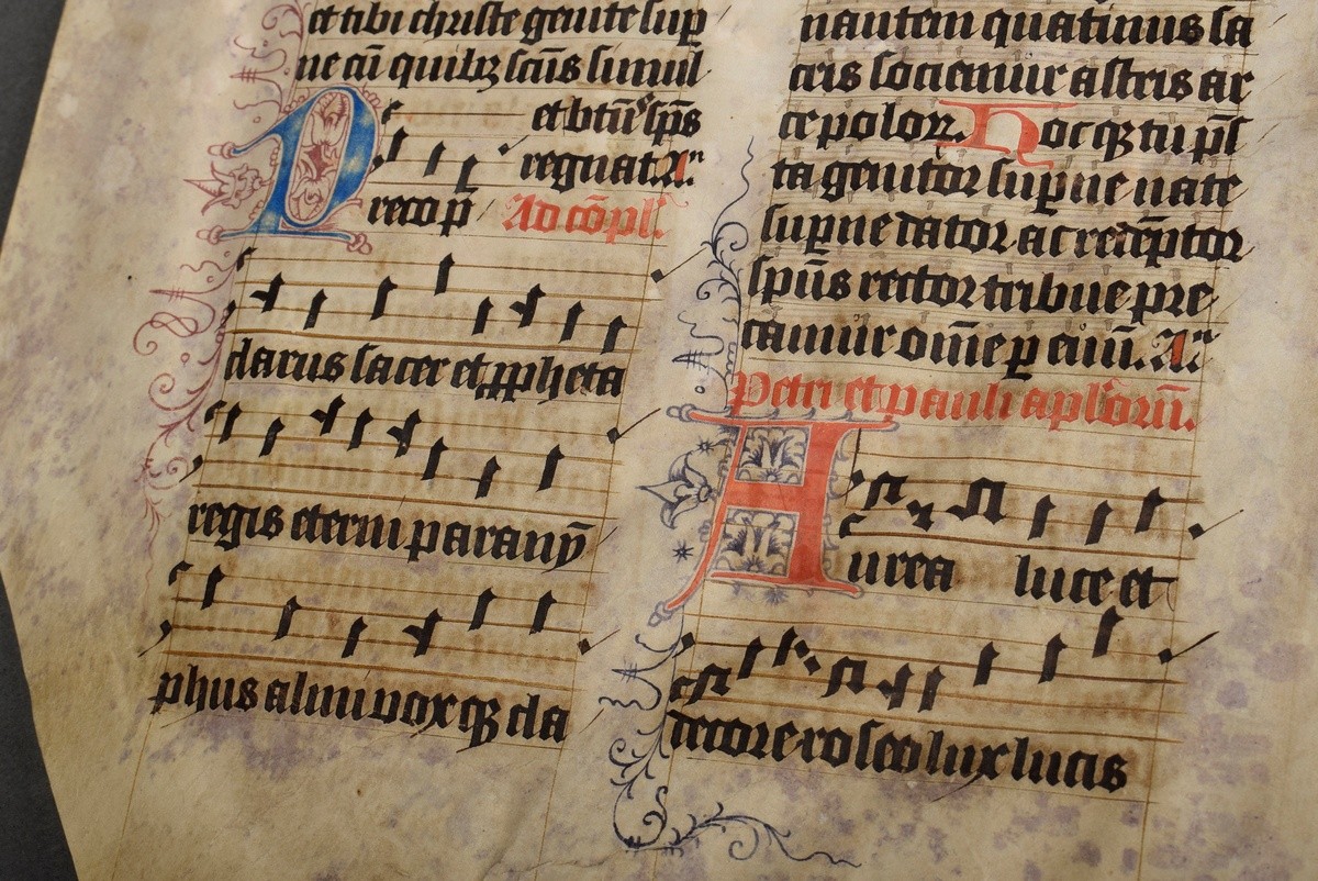 Liturgical writings fragments with horseshoe nail notation (among others St. John's hymn) and colou - Image 5 of 6
