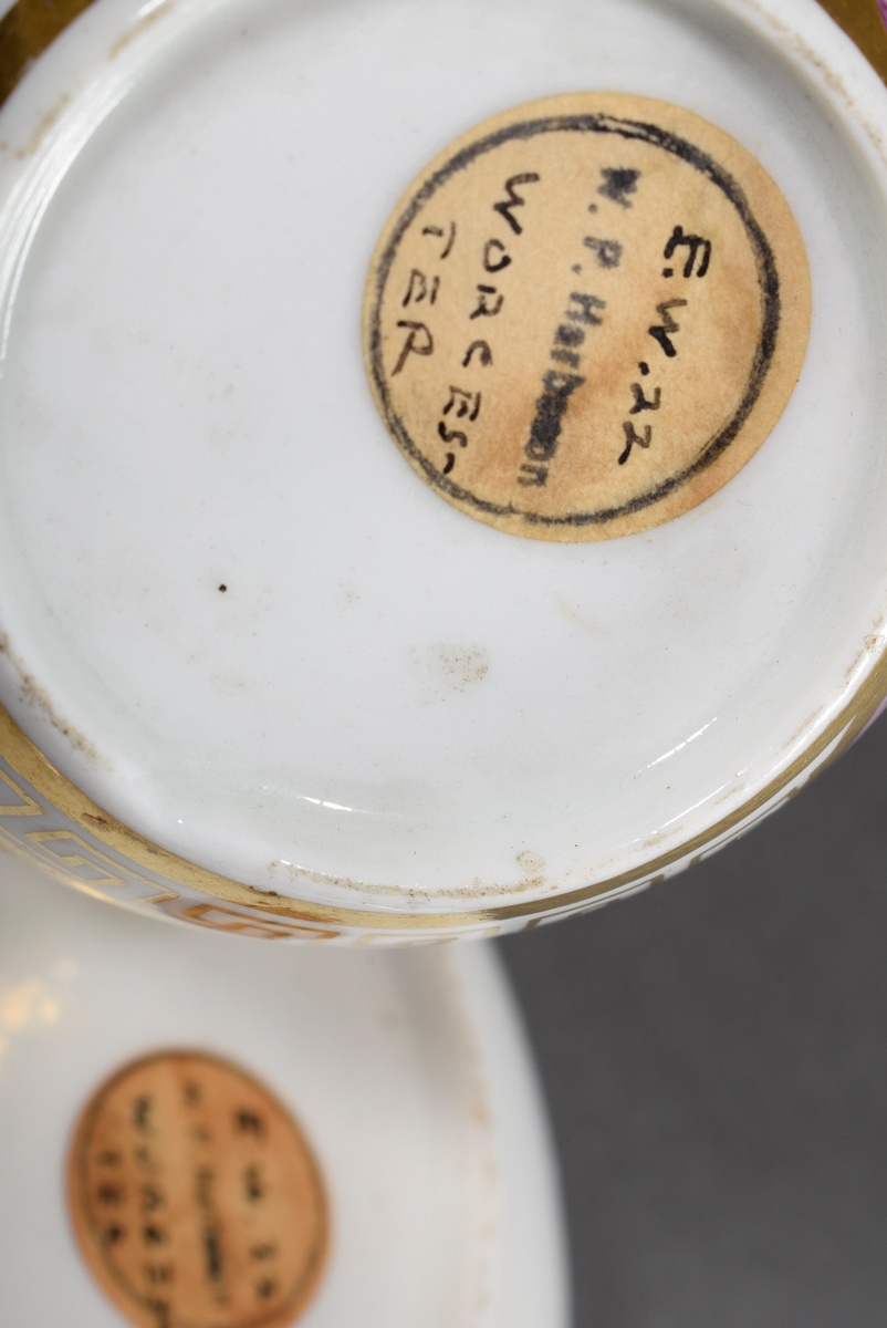 English porcelain cup/saucer with purple camaieu painting "Sailing ship off the coast" and rich orn - Image 6 of 6