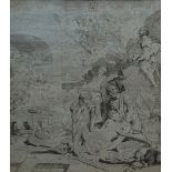 Unbekannter Künstler des 18.Jh. "Beweinungsszene", Kupferstich/Tonpapier, z.T. gouachiert, 32x27cm