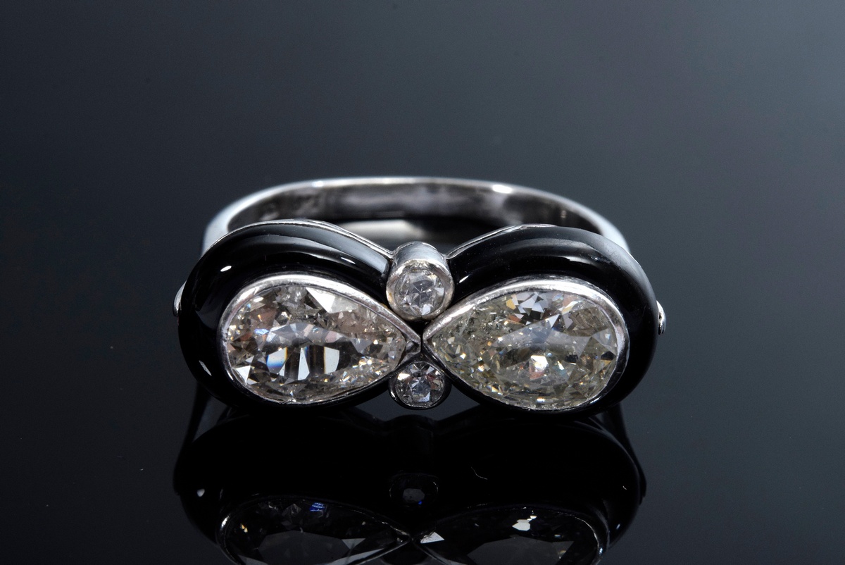 WG 750 Art Deco ring with 2 large drop diamonds (together approx. 1.42ct/P1-P2/C-Y, 1 stone damaged - Image 3 of 3