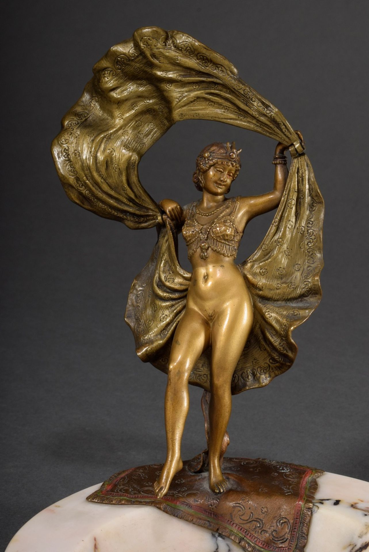 Marble business card tray with Viennese bronze figure "Erotic dancer with folding skirt", discreetl - Image 9 of 9