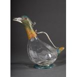 Figürliche Schankkanne "Ente" mit facettiertem Glas Korpus und emaillierter Silber 925 Montierung,