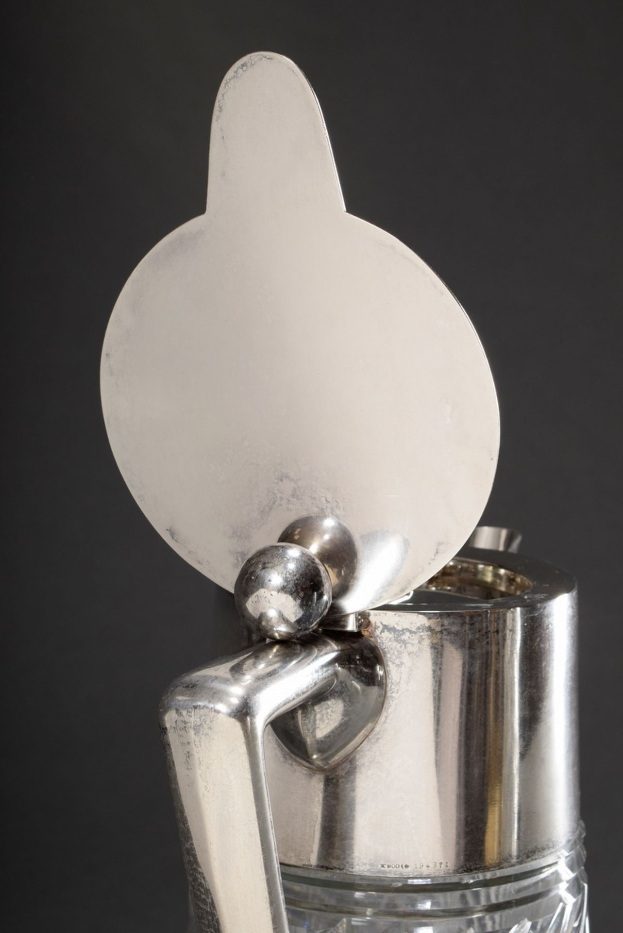 Large crystal juice jug "Kalte Ente" (Cold Duck) with silver 800 mounting and grooved wall, Wilkens - Image 3 of 7