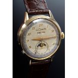 LeCoultre 10K goldfilled Herrenarmbanduhr mit Mondphase und Kalender, versilbertes Zifferblatt mit