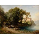 Pohle, Hermann (1831-1901) "Südliche Villa am See", Öl/Leinwand, u.r. sign., 68,5x94,5cm (m.R. 95x1