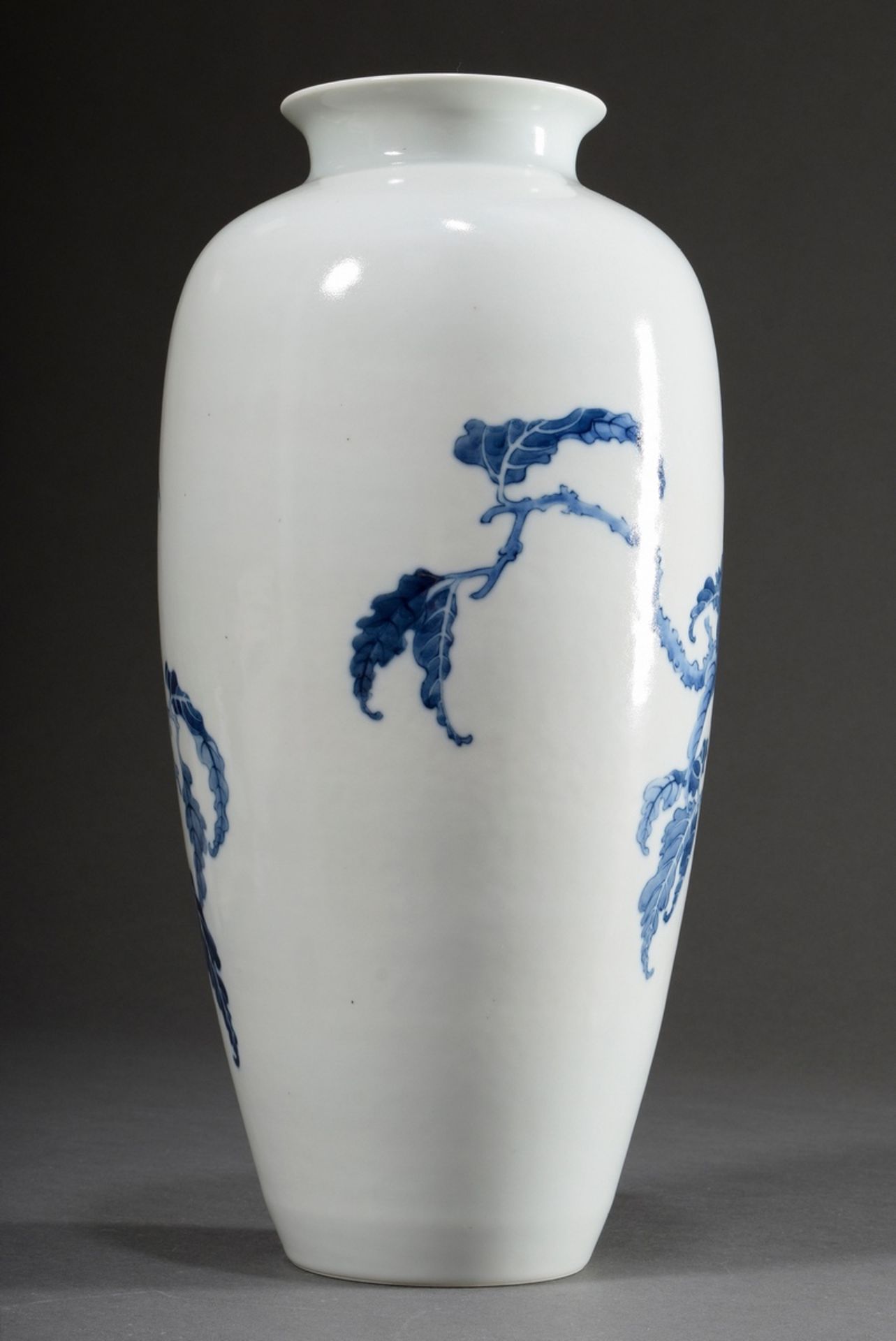 A slender Chinese porcelain vase with unfinished floral blue painting decoration (peaches between t - Image 3 of 5