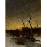 Flockenhaus, Heinz (1856-1919) "Winterlicher Sonnenuntergang am Bach", Öl/Holz, u.r. sign./bez., 41
