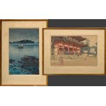 2 Diverse Farbholzschnitte: Hasui, Kawase (1883-1957) "Regen im Mai bei Arakawa" 1932, 36x24cm (m.R