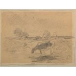Herbst, Thomas (1848-1915) "Landschaft mit Kühen", Bleistiftzeichnung, 17,5x23cm (m.R. 30,7x35,5cm)