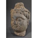 Kleines Gandhara Fragment "Bodhisattva Kopf", grauer Schist (Schiefer), wohl Pescharwar/Swattal, 2.