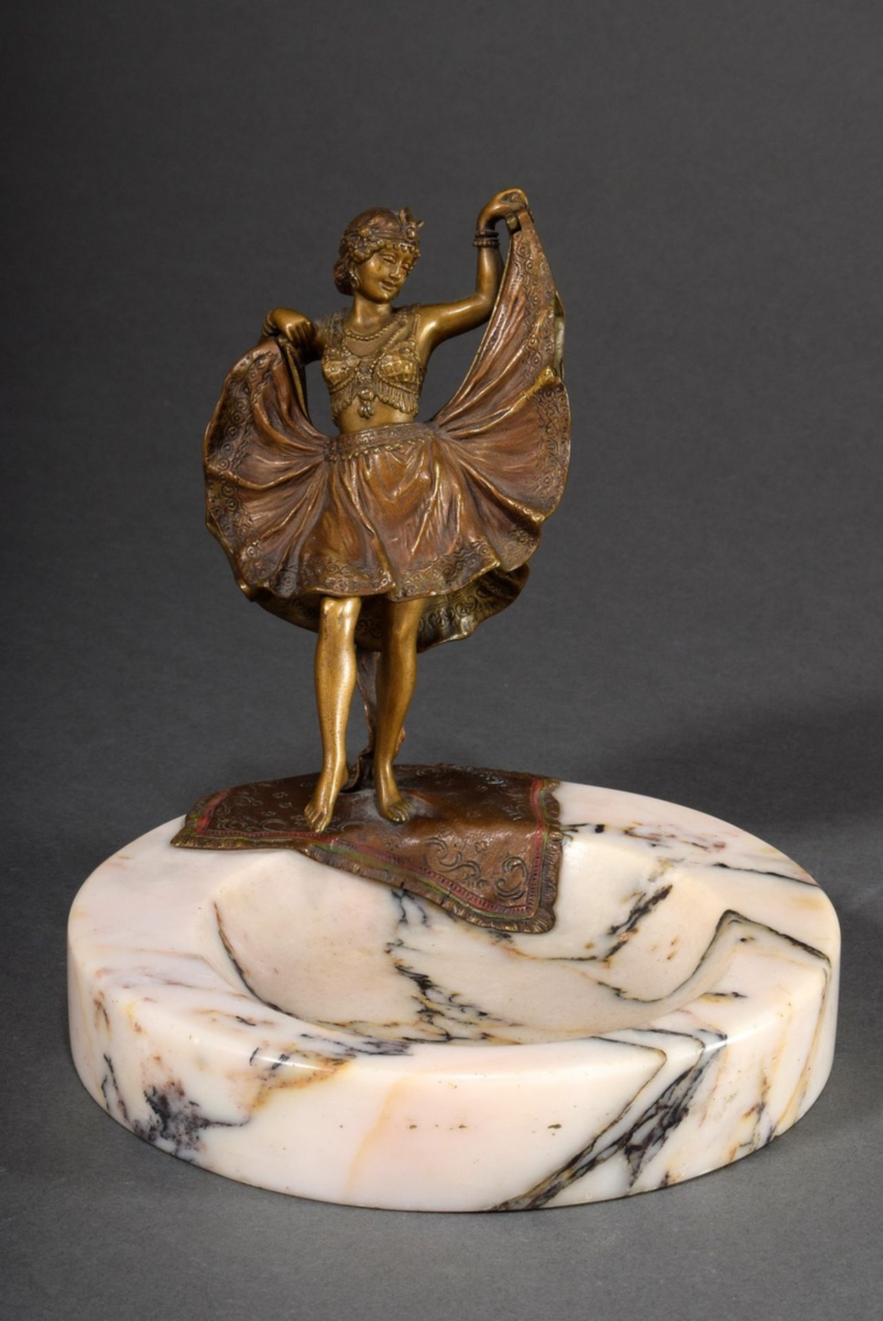 Marble business card tray with Viennese bronze figure "Erotic dancer with folding skirt", discreetl - Image 2 of 9