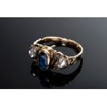 Antiker GG 585 Ring mit Saphir und 2 Diamanten im Amsterdamer Rosenschliff, 19.Jh., 2,7g, Gr. 52, T