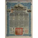 Chinesische Aktie, 5% Goldanleihe, Schuldverschreibung über 2045 Mark, 1913, im Passepartout montie