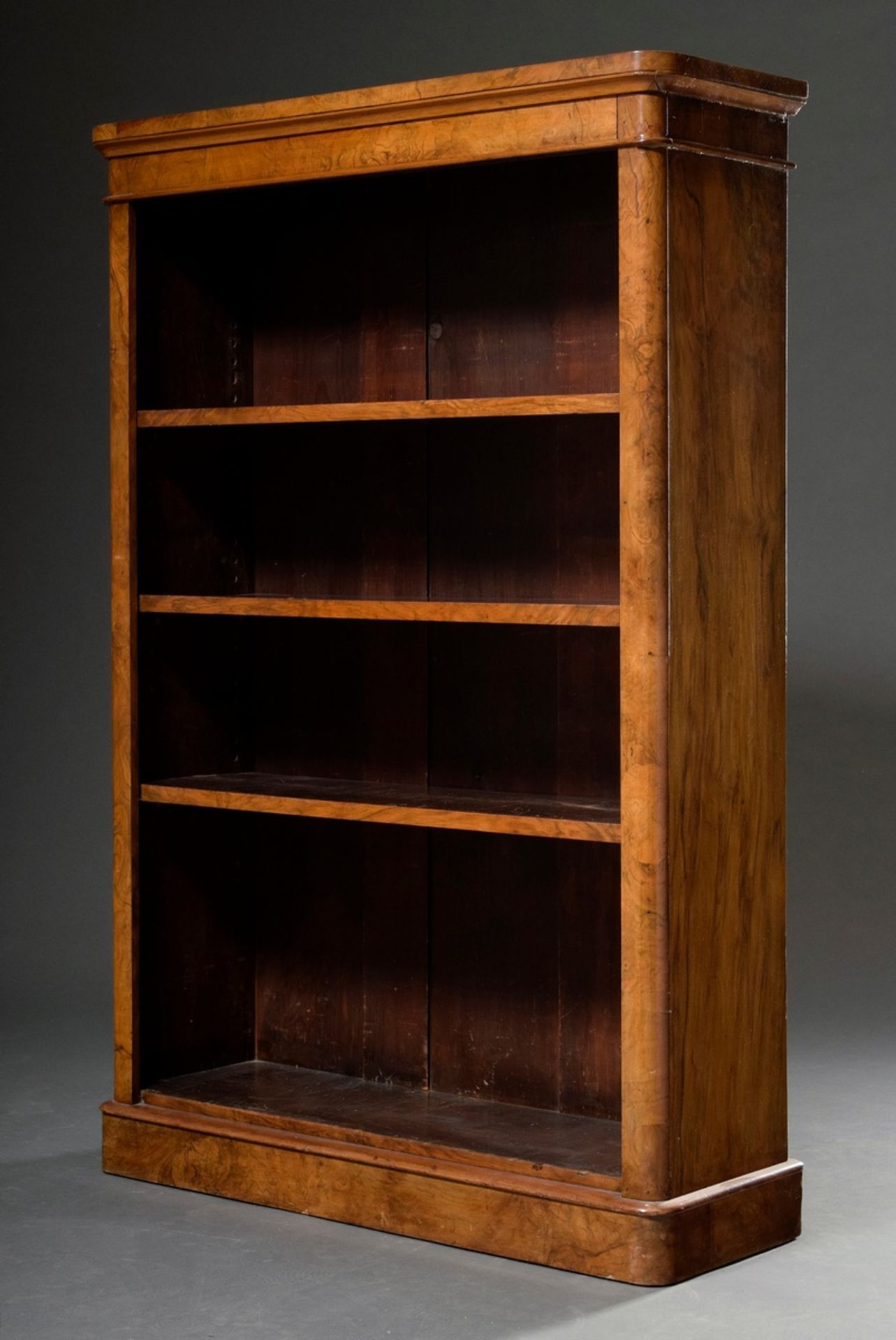 Small half-height late Biedermeier bookcase, walnut veneer, 135x86x38cm, defective