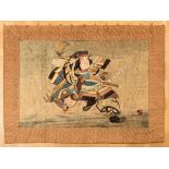 Stickerei Wandbehang "Kämpfende Samurai" mit plastisch unterlegter und wattierter Darstellung, Woll