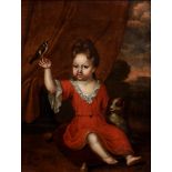 Unbekannter Künstler des 17.Jh. "Kind mit Hund und Buchfink" (Louis XIV von Frankreich?), Öl/Leinwa