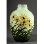 Tonwerke Kandern Vase "Sternblumen", gelbe und grüne Schlickermalerei, Entw: Max Läuger 1897, Model