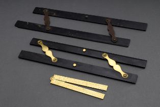 3 Various pieces of measuring tools: 2 parallel rulers, 19th c., precious wood/brass and proportion