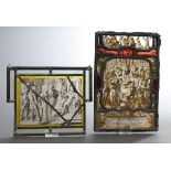 2 Diverse Bleiverglasungen mit figürlichen Darstellungen "Christus vor Herodes" und "Ein fröhlicher