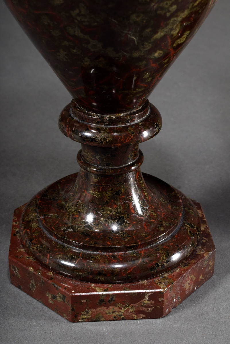 Pair of serpentine baluster vases on octagonal feet, c. 1880, h. 36cm, min. bumped - Image 4 of 9