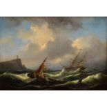 Marinemaler des 19.Jh. (Plagemann?) "Schiffe in rauer See vor Felsenküste" 1848, Öl/Leinwand auf Ho