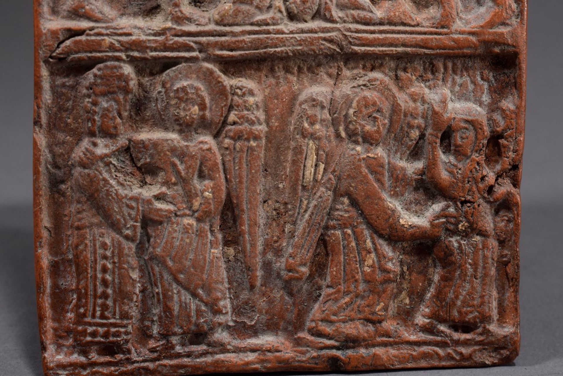 Early terracotta relief "Crucifixion scene", 22x9,5cm, slight signs of age, form. coll. Walter Vonf - Image 4 of 4