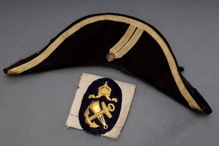 2 Various parts: Admiral's two-pointed hat (l. 47cm), and 2 badges "Imperial Navy" mounted on cloth